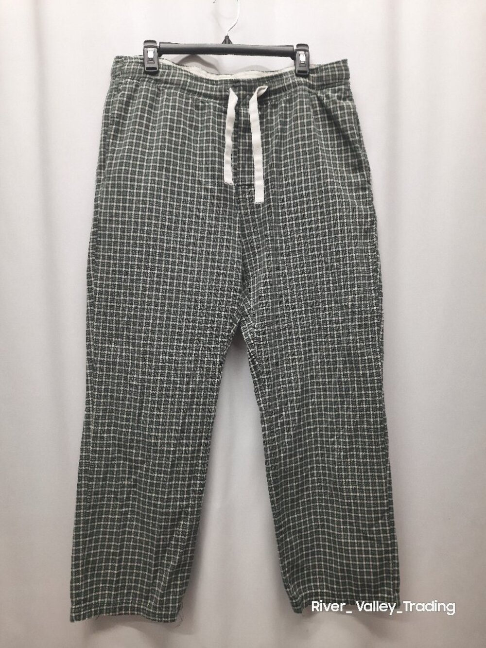 Eddie Bauer Men L Plaid Pajama Pants Green Cream Elastic Waist Drawstring Lounge